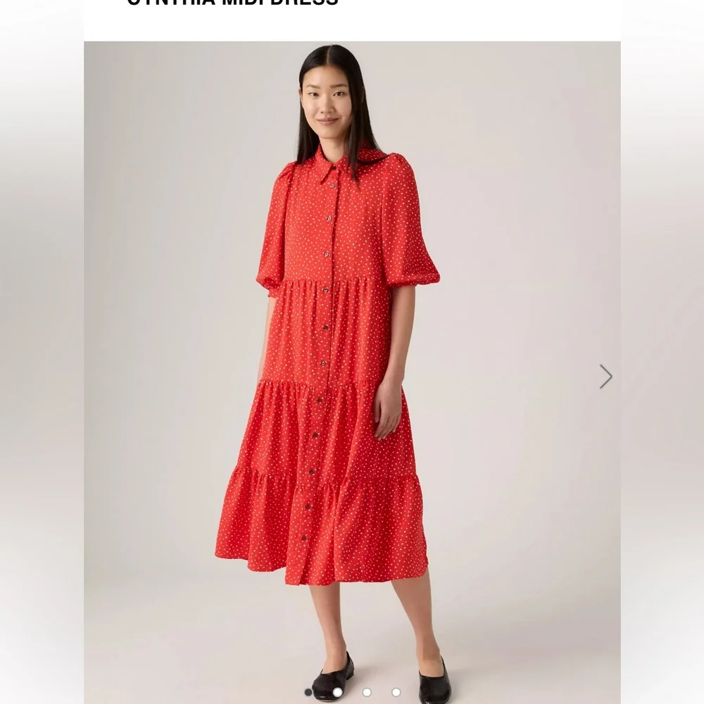 Levi's Red Polka Dot Tiered Midi Dress - Picture 2 of 6